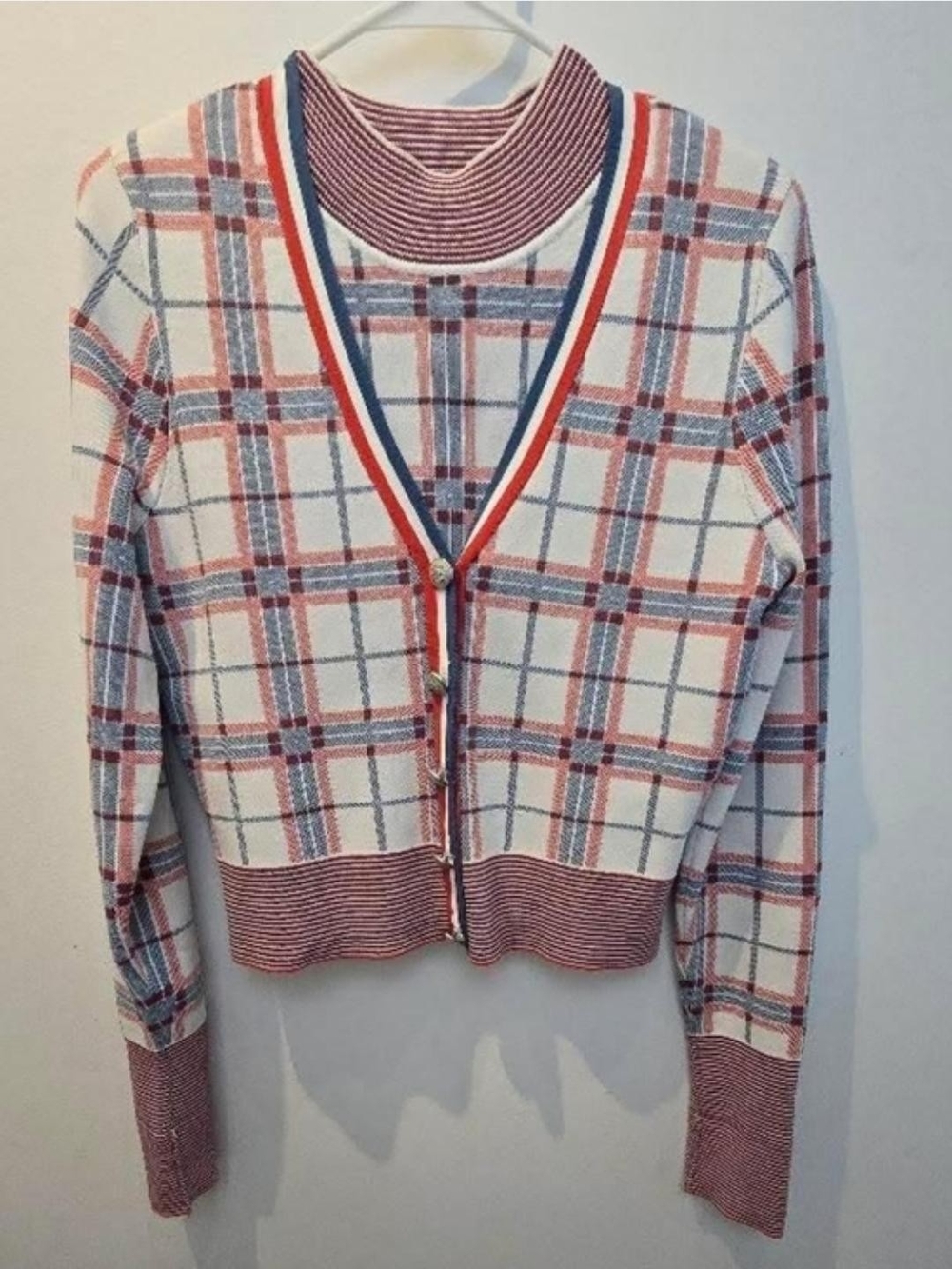 Veronica Beard 2 Set Cardigan Sweater in Cream and Pink Size L Us